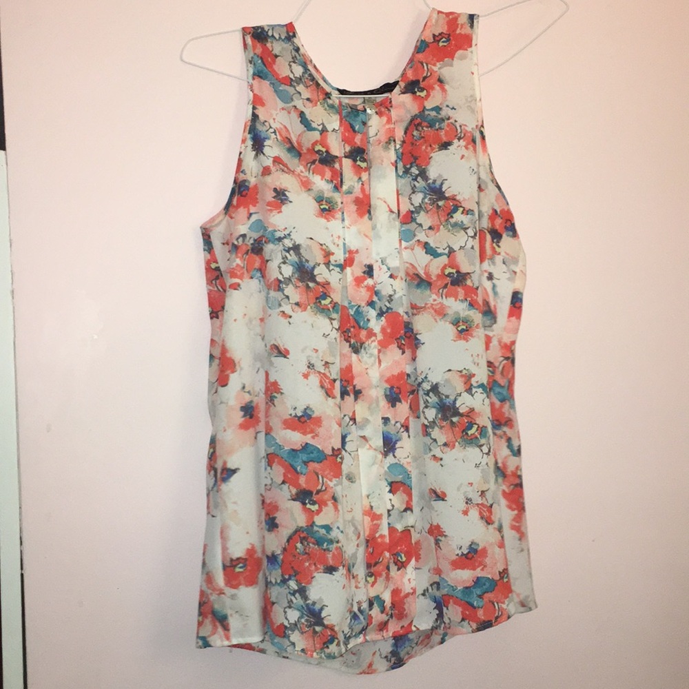 Pink and blue flowered blouse
